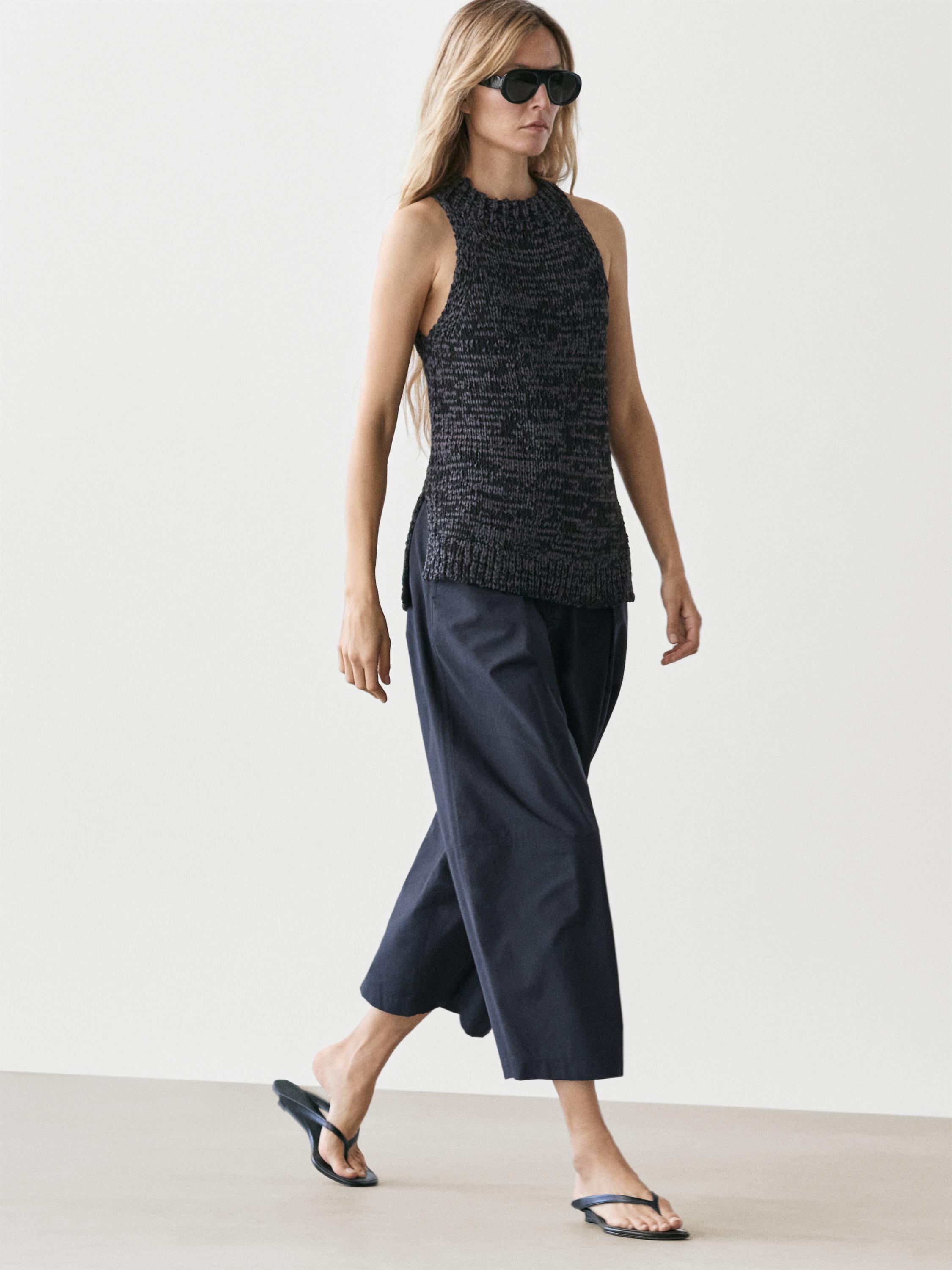 Top encolure américaine en maille chinée